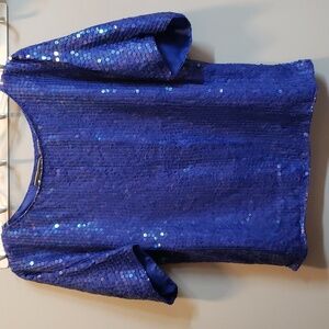 Vintage Angelique Jewel Queen Blue Silk and Sequin Top, Small